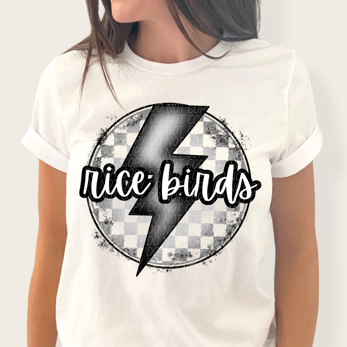 Rice birds grey/silver lightning bolt circle CITY DTF transfer