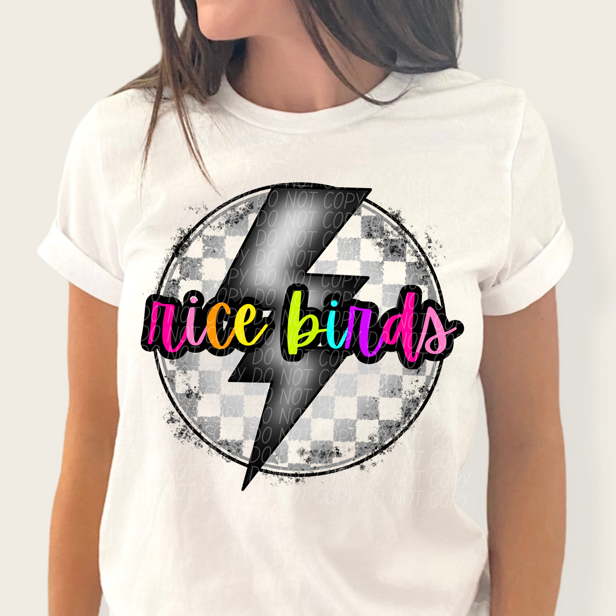 Rice birds BRIGHT COLORS FONT lightning bolt circle CITY DTF transfer