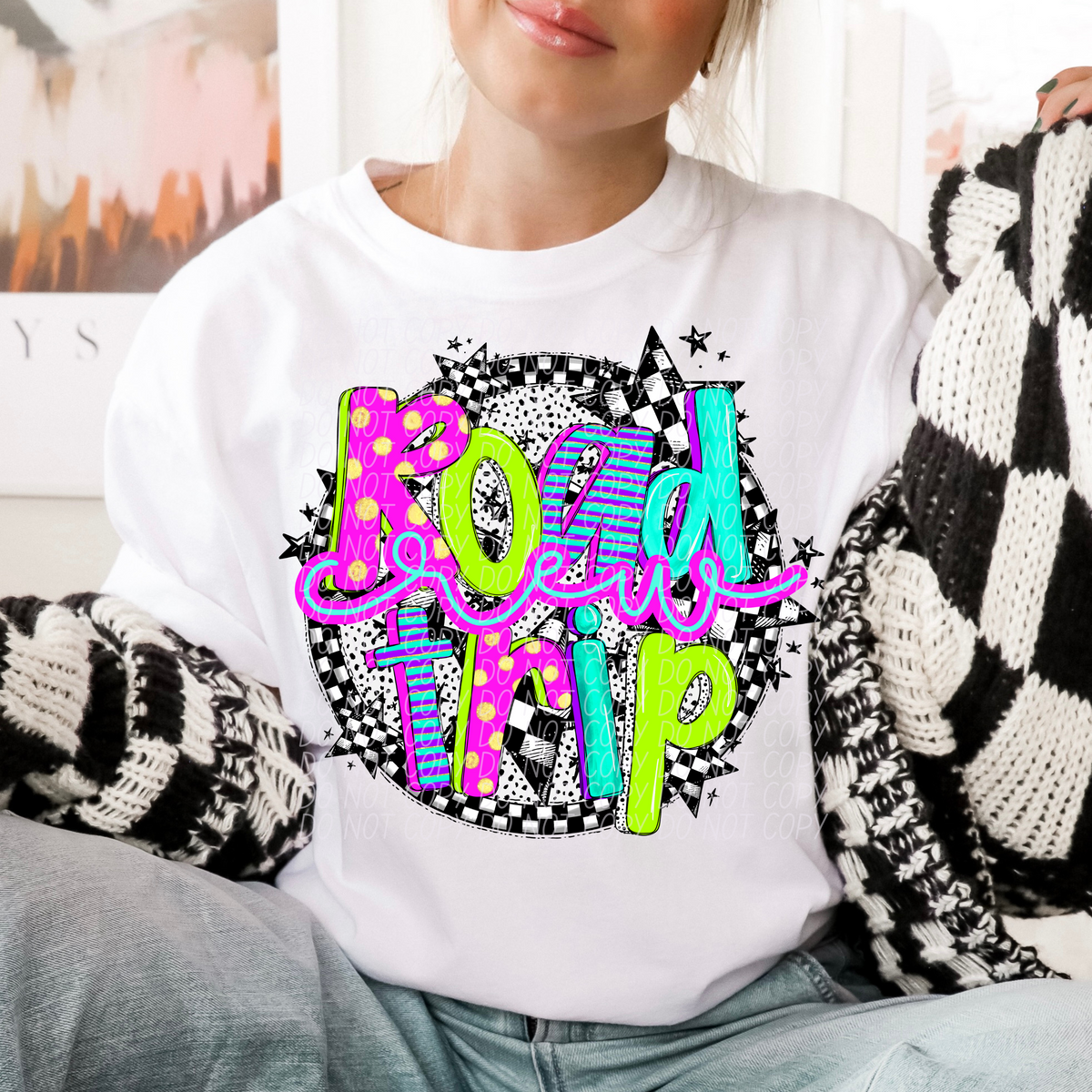 Road Trip Crew neon font circle (CITY) DTF transfer