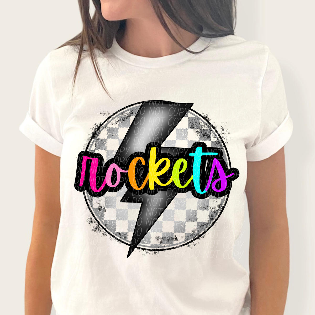 Rockets BRIGHT COLORS FONT lightning bolt circle CITY DTF transfer