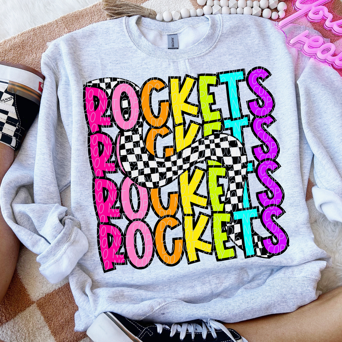 Rockets 80's Vibe Mascot STACKED (City) DTF transfer