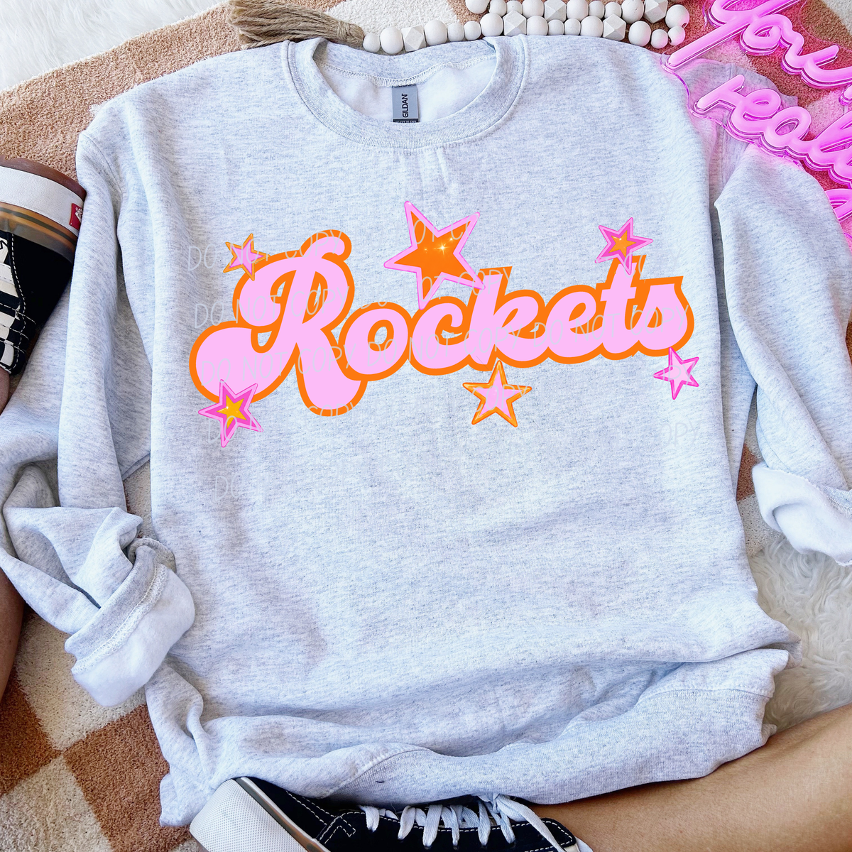 rockets pink orange stars (city) DTF transfer