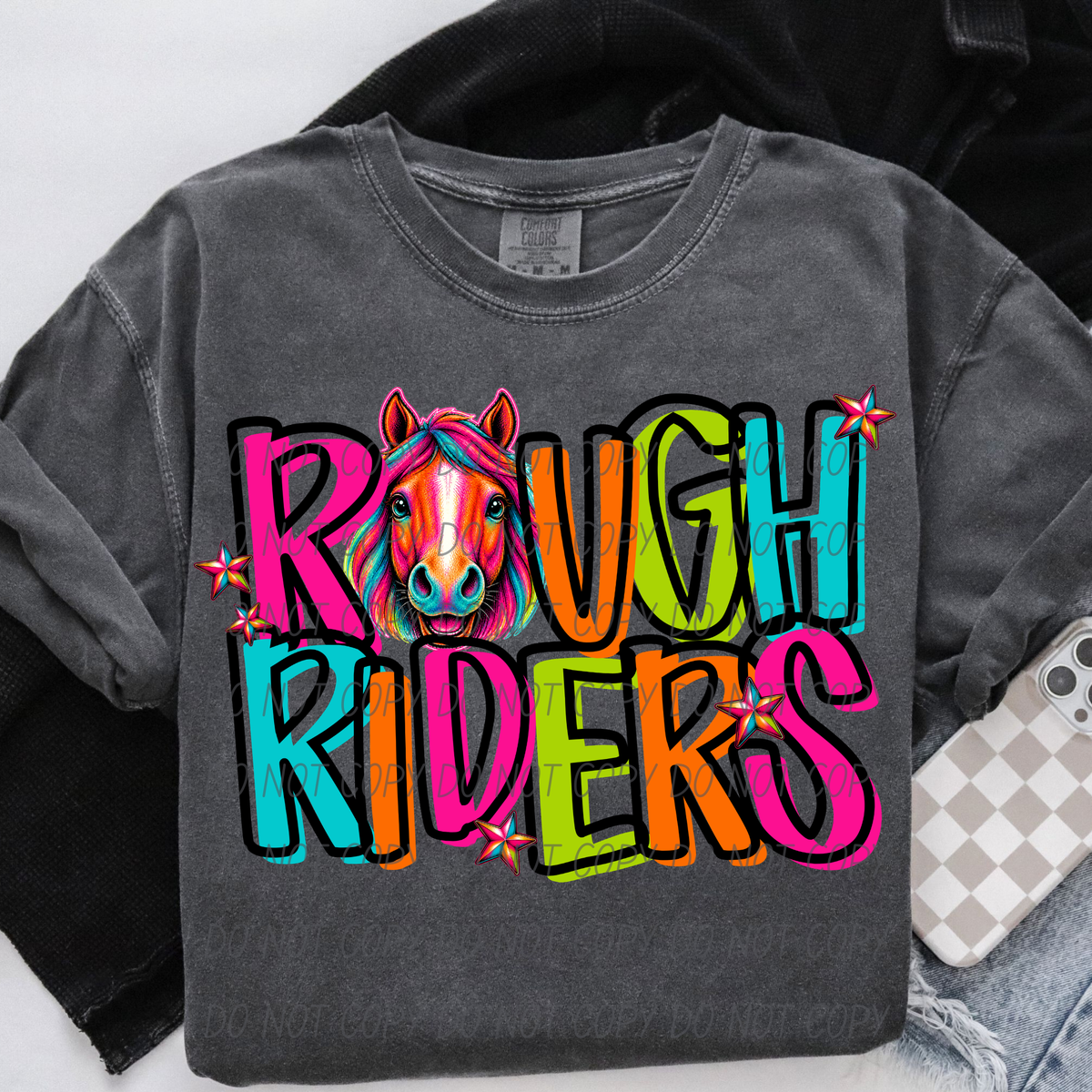 roughriders horse rainbow stacked with head (city) DTF Transfer