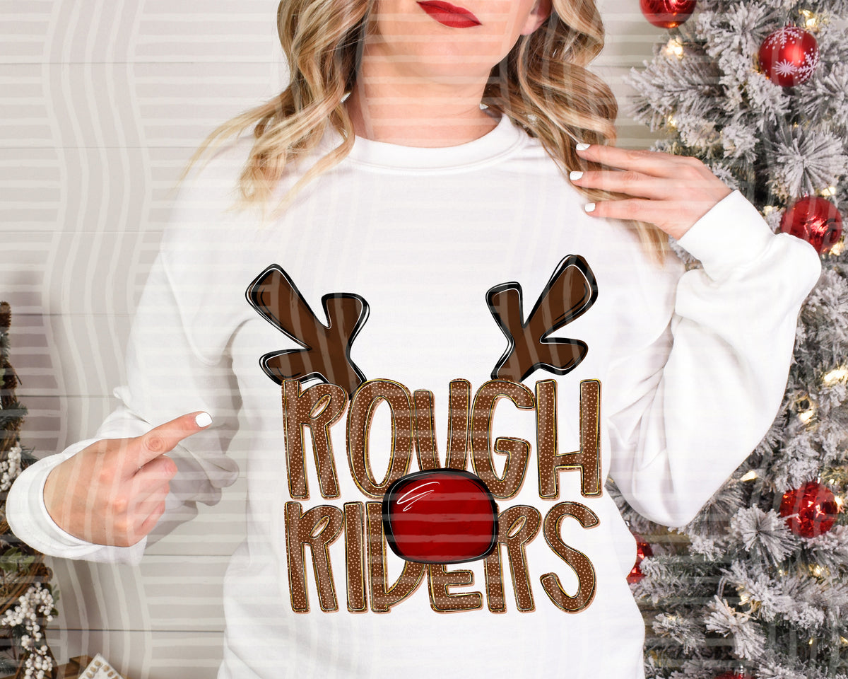 rough riders deer antlers mascot red nose (caplinger) DTF Transfer