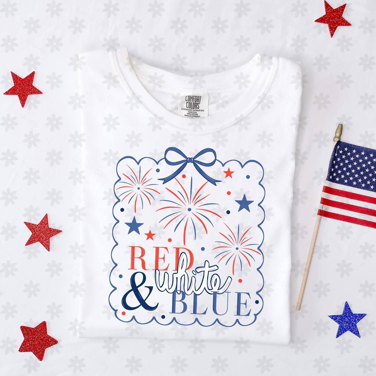 Red white & blue fireworks frame (Dyed) DTF Transfer