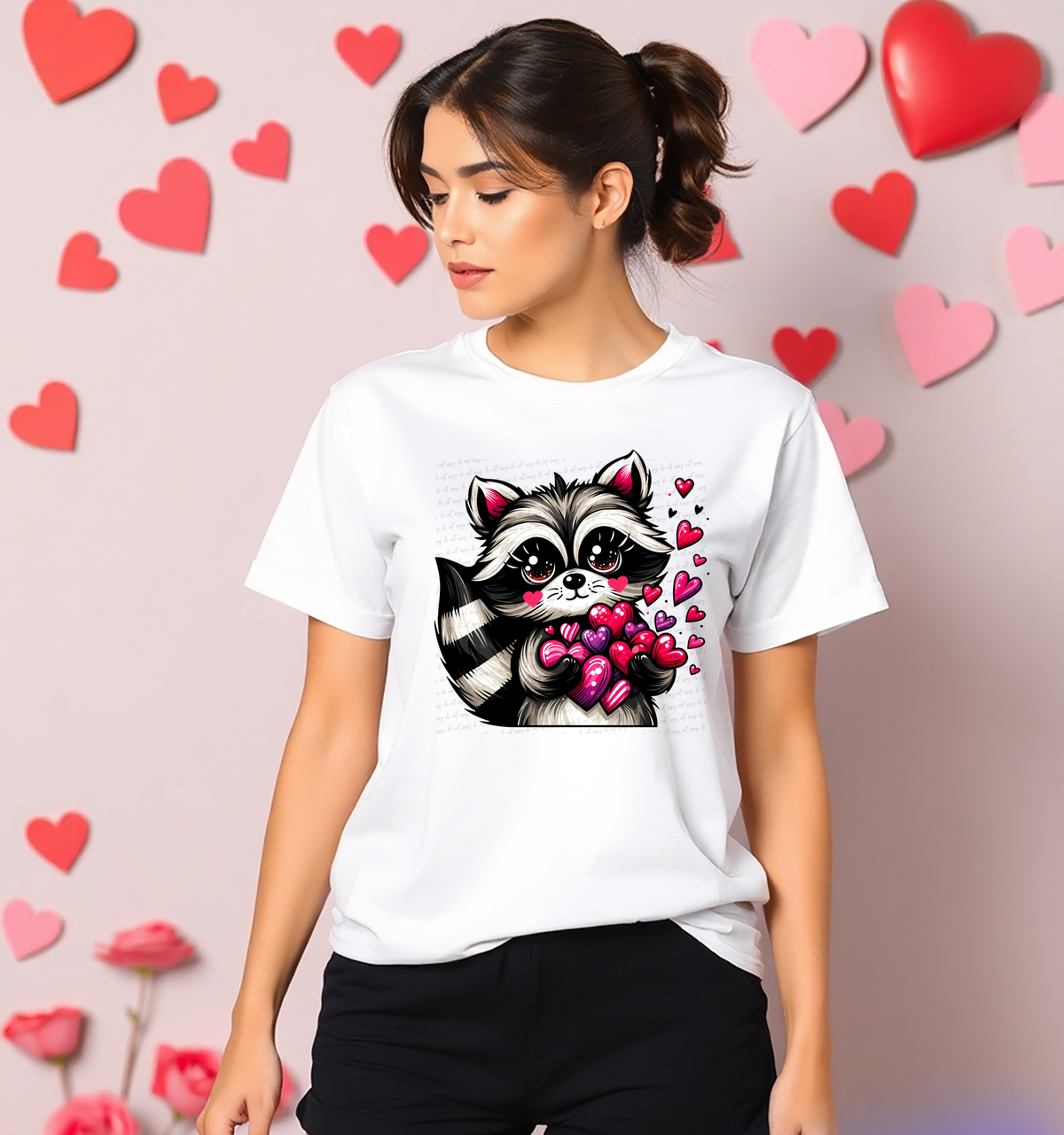 Raccoon Holding Hearts 81835 DTF Transfer