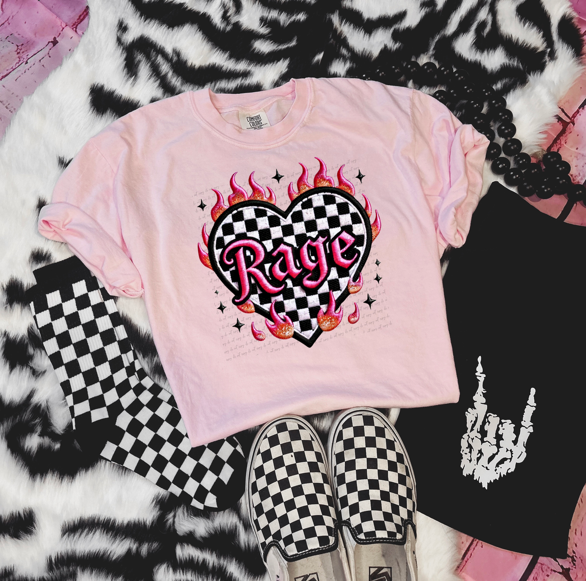 Rage Flame Checkered Heart 81836 DTF Transfer