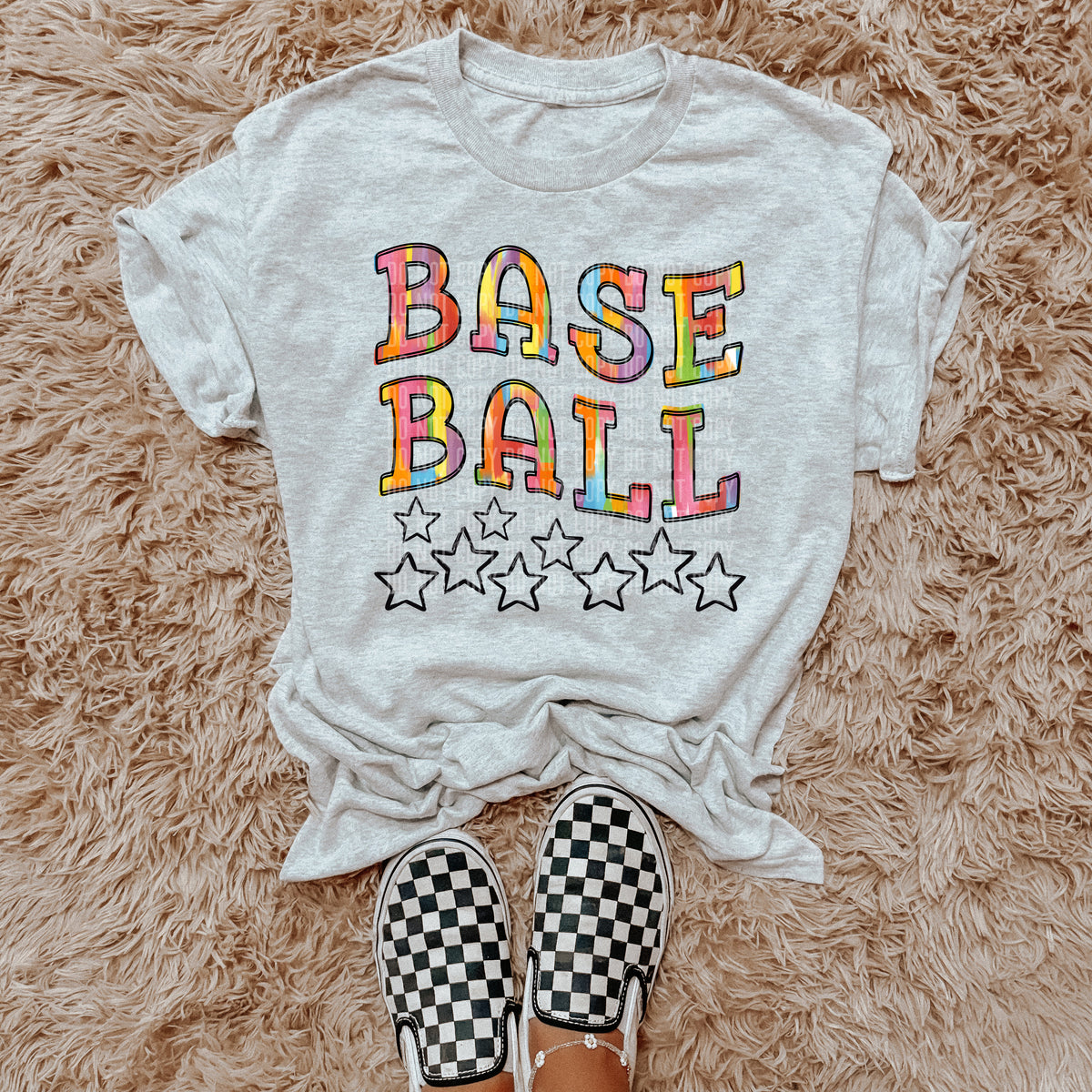 Baseball Rainbow Brushstroke with Stars (Caplinger) DTF transfer