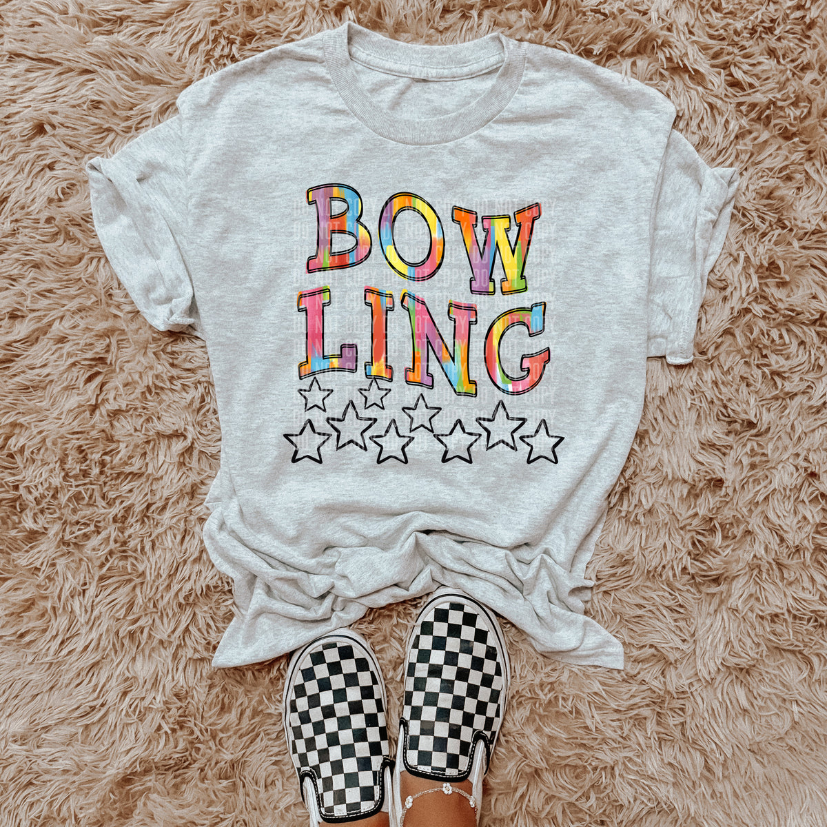 Bowling Rainbow Brushstroke with Stars (Caplinger) DTF transfer