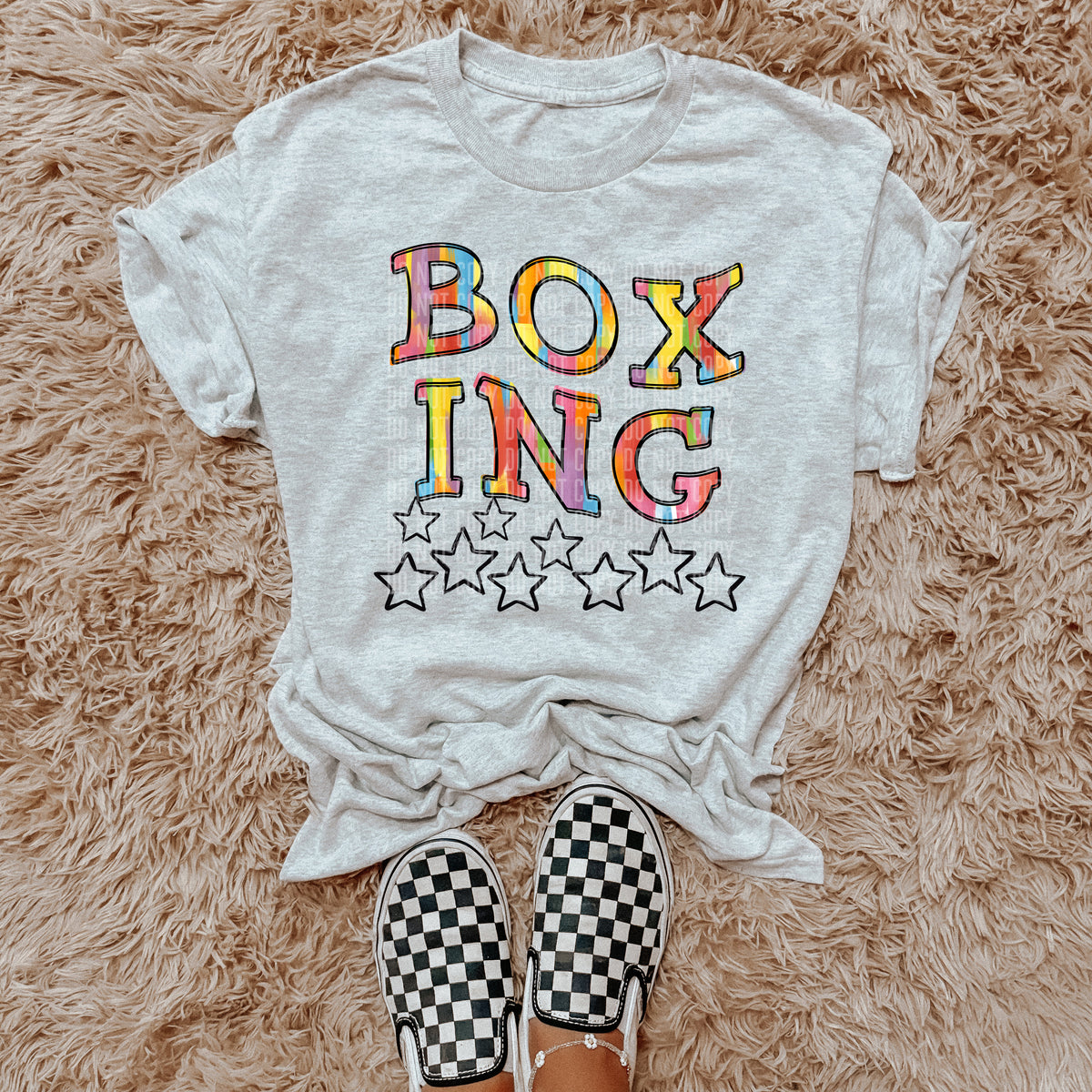 Boxing Rainbow Brushstroke with Stars (Caplinger) DTF transfer