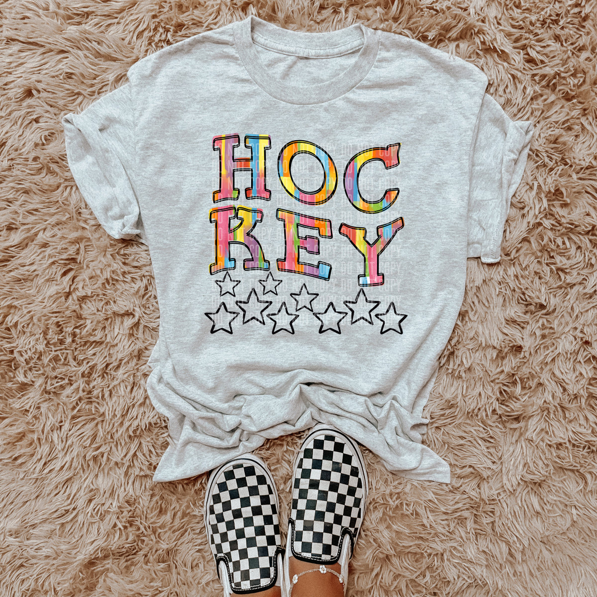 Hockey Rainbow Brushstroke with Stars (Caplinger) DTF transfer