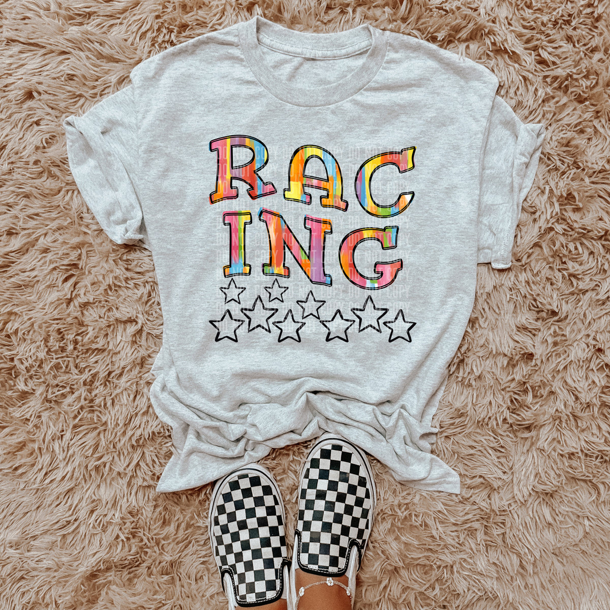 Racing Rainbow Brushstroke with Stars (Caplinger) DTF transfer