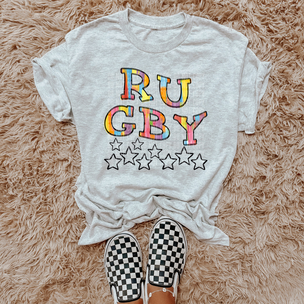 Rugby Rainbow Brushstroke with Stars (Caplinger) DTF transfer