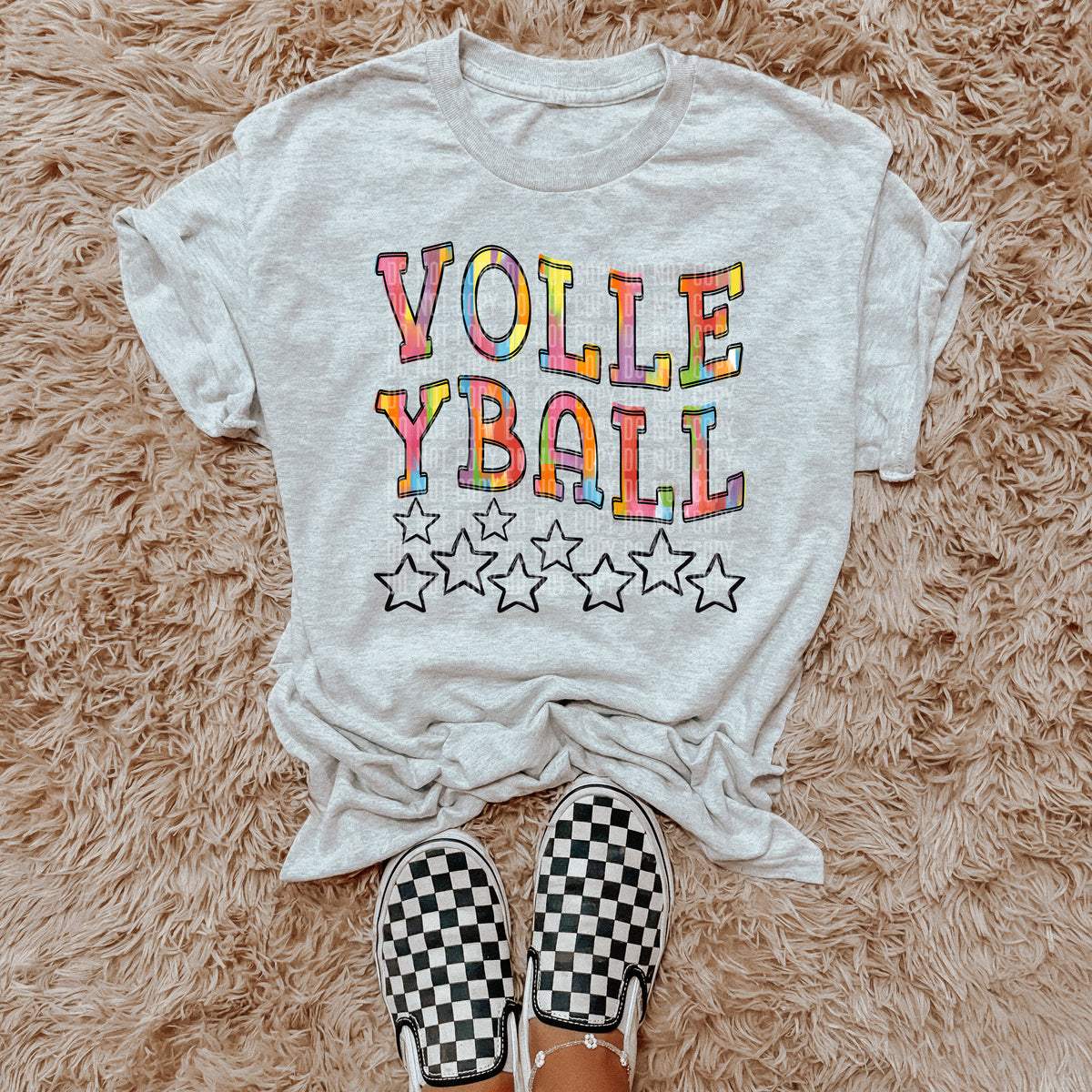 Volleyball Rainbow Brushstroke with Stars (Caplinger) DTF transfer