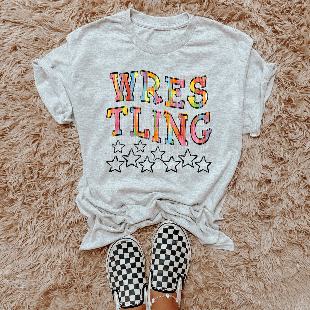 Wrestling Rainbow Brushstroke with Stars (Caplinger) DTF transfer