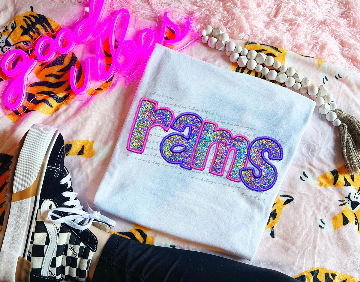 Rams Faux Embroidery Pink Blue 76084 DTF Transfer