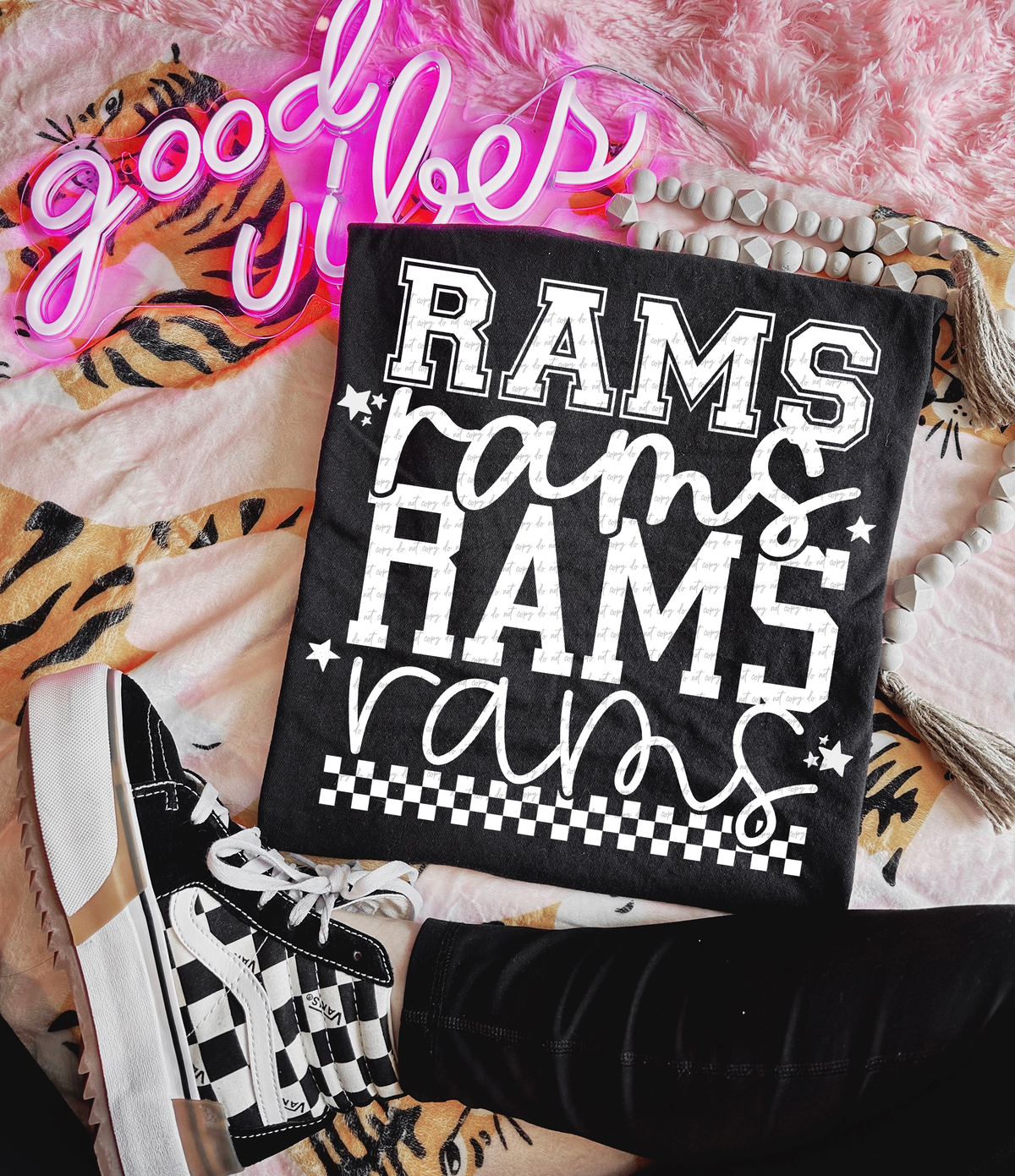 Rams Varsity And Cursive Font White 86783 DTF Transfer