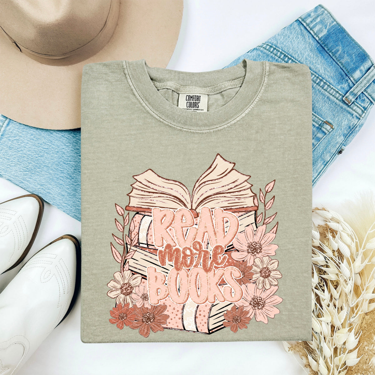 Read more books floral stack (SDD) DTF Transfer