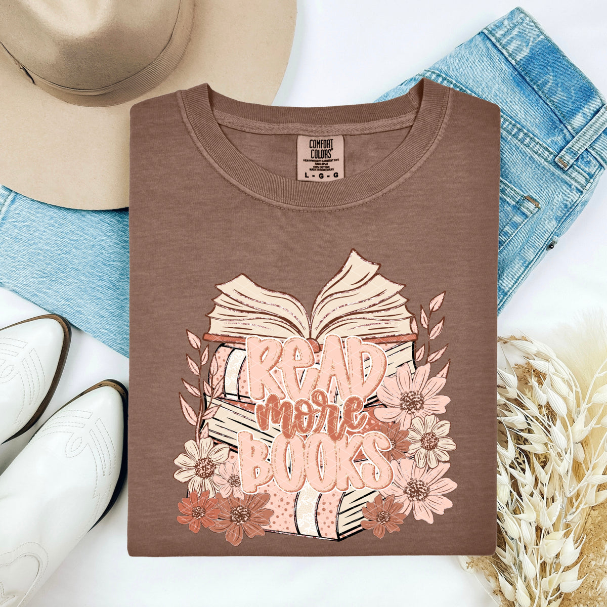 Read more books floral stack (SDD) DTF Transfer