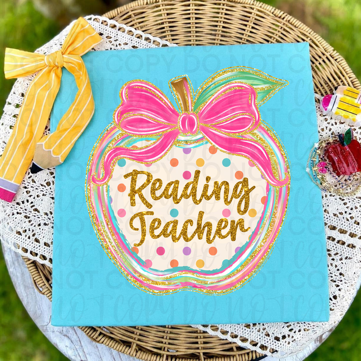 Reading teacher polkadot apple (UAC) DTF Transfer