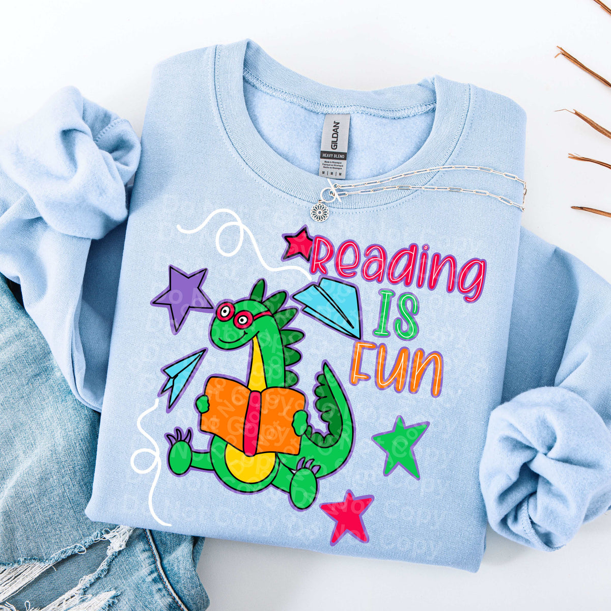 Reading is fun dino (Irene) DTF Transfer