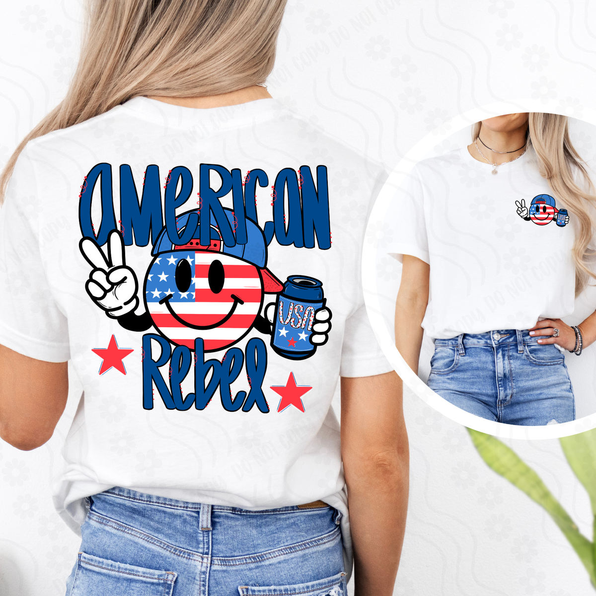 American rebel smiley (BACK ONLY) (Dyed) DTF Transfer