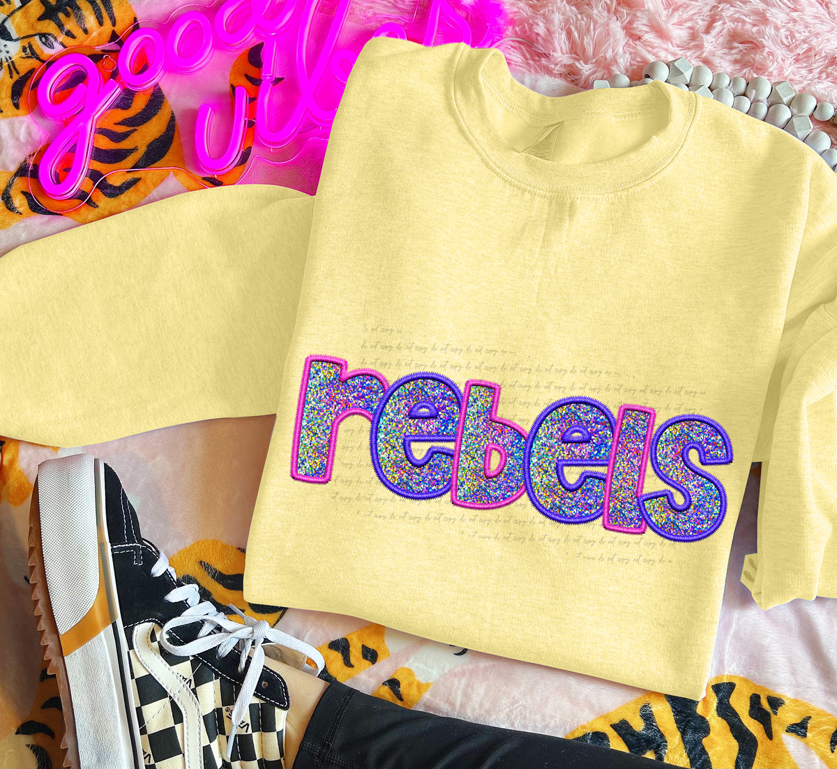 Rebels Faux Embroidery Pink Blue 76085 DTF Transfer