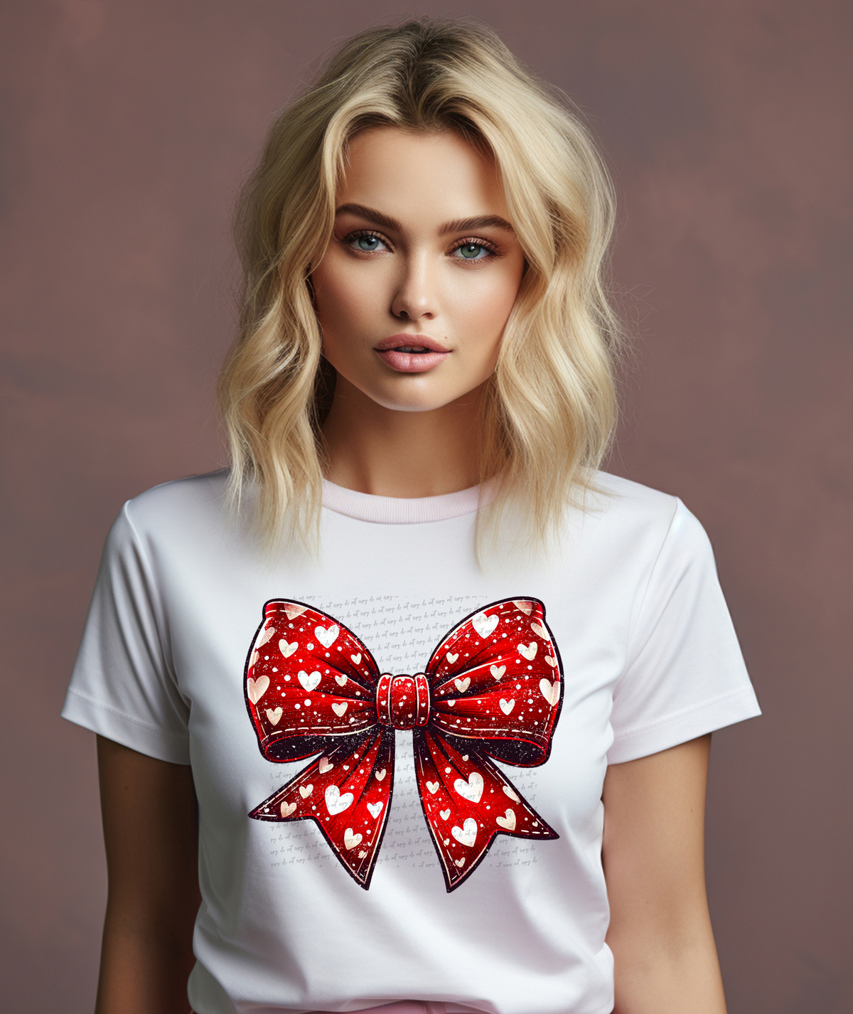 Red Bow Hearts Filled Distressed 76483 DTF Transfer