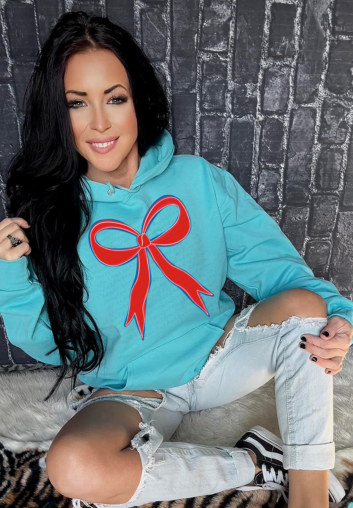 Red Bow with Blue Outline 110145 DTF transfer