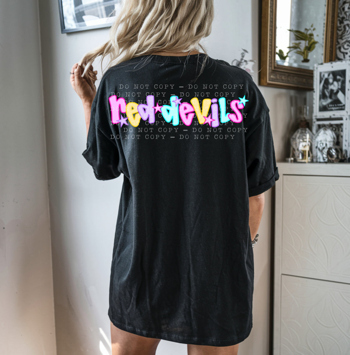 Red Devils With Stars - Neon 104787 DTF transfer