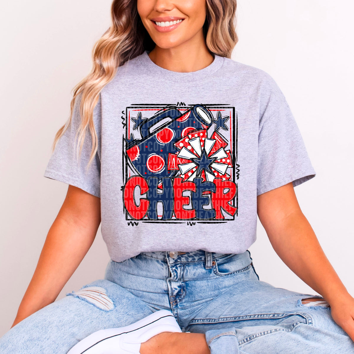 Cheer red and navy blue with frame (SDD) 99320 DTF transfer