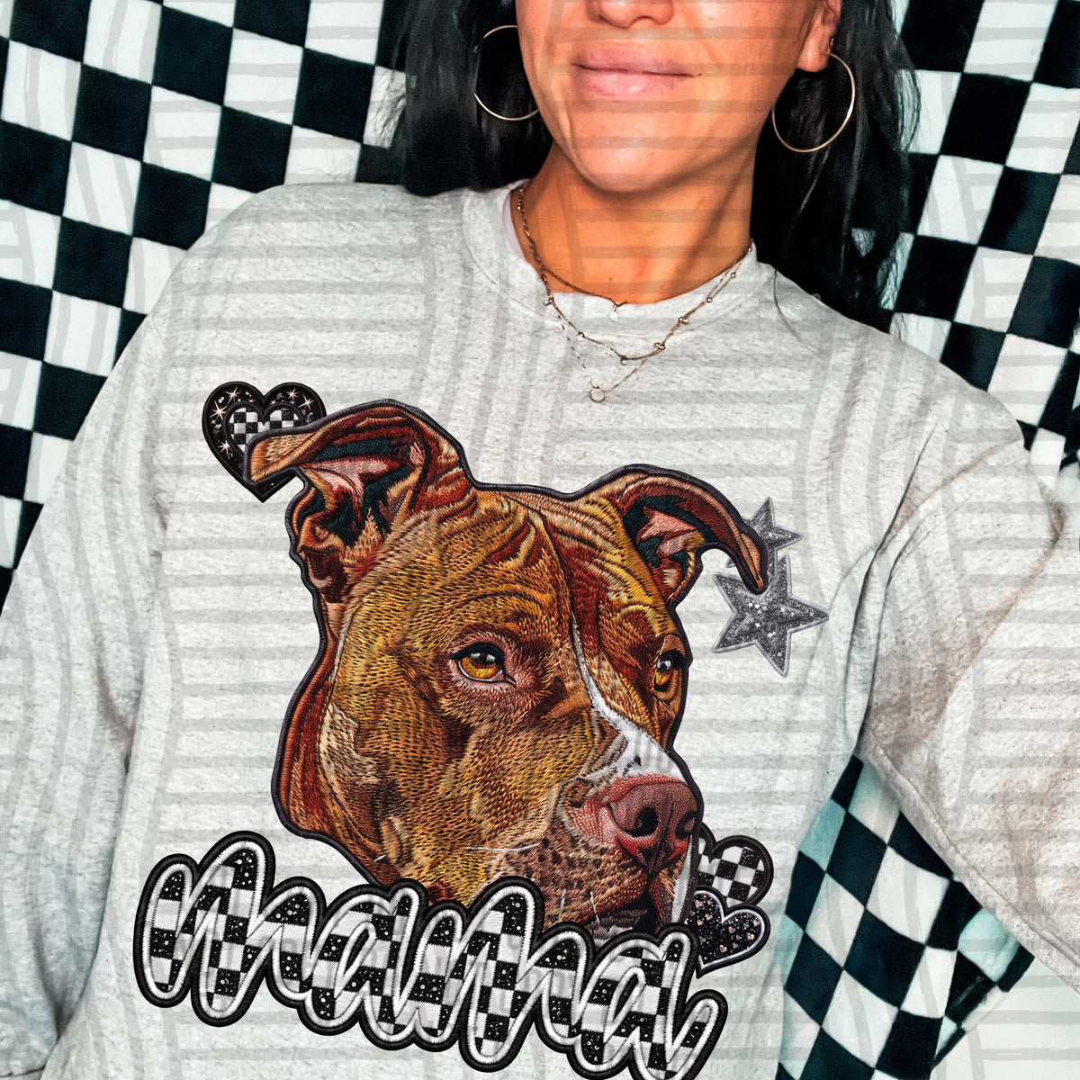 Red nose pitbull mama checkered font (DKD) DTF Transfer