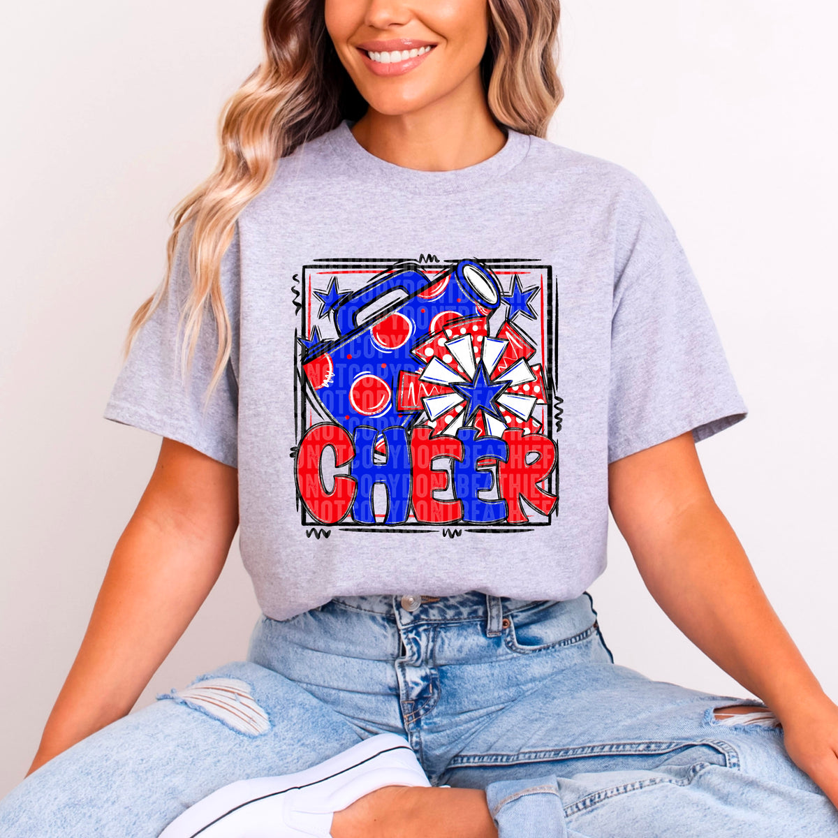 Cheer red and royal blue with frame (SDD) DTF transfer