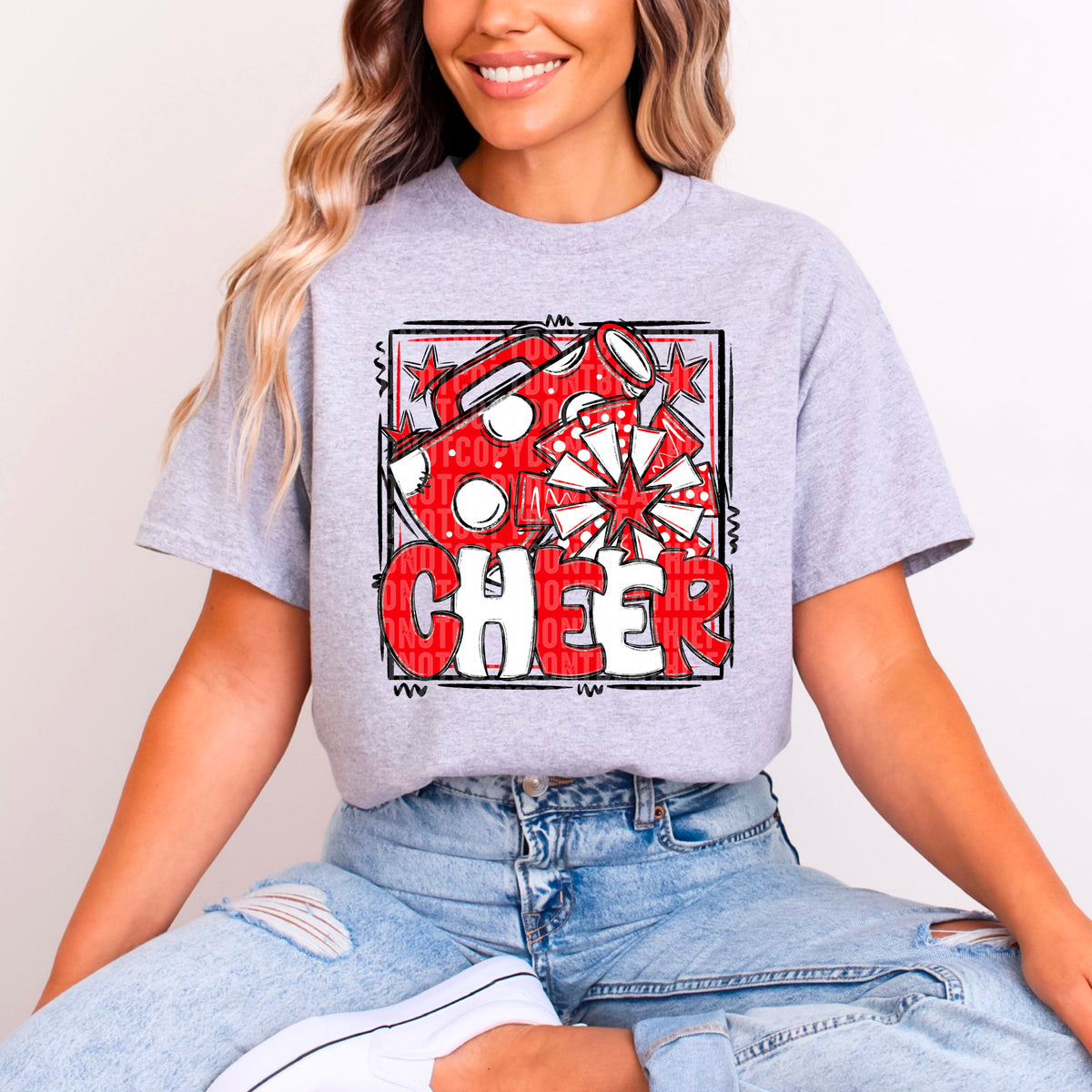 Cheer red and white with frame (SDD) 99320 DTF transfer