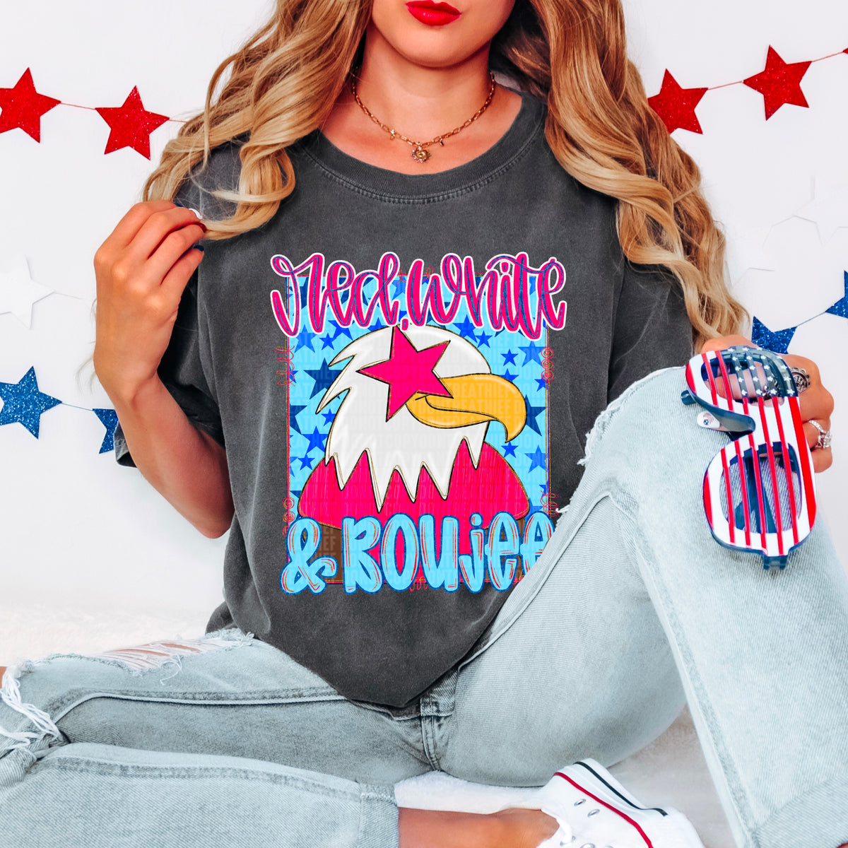 Red, white, & boujee pink 106036 DTF transfer