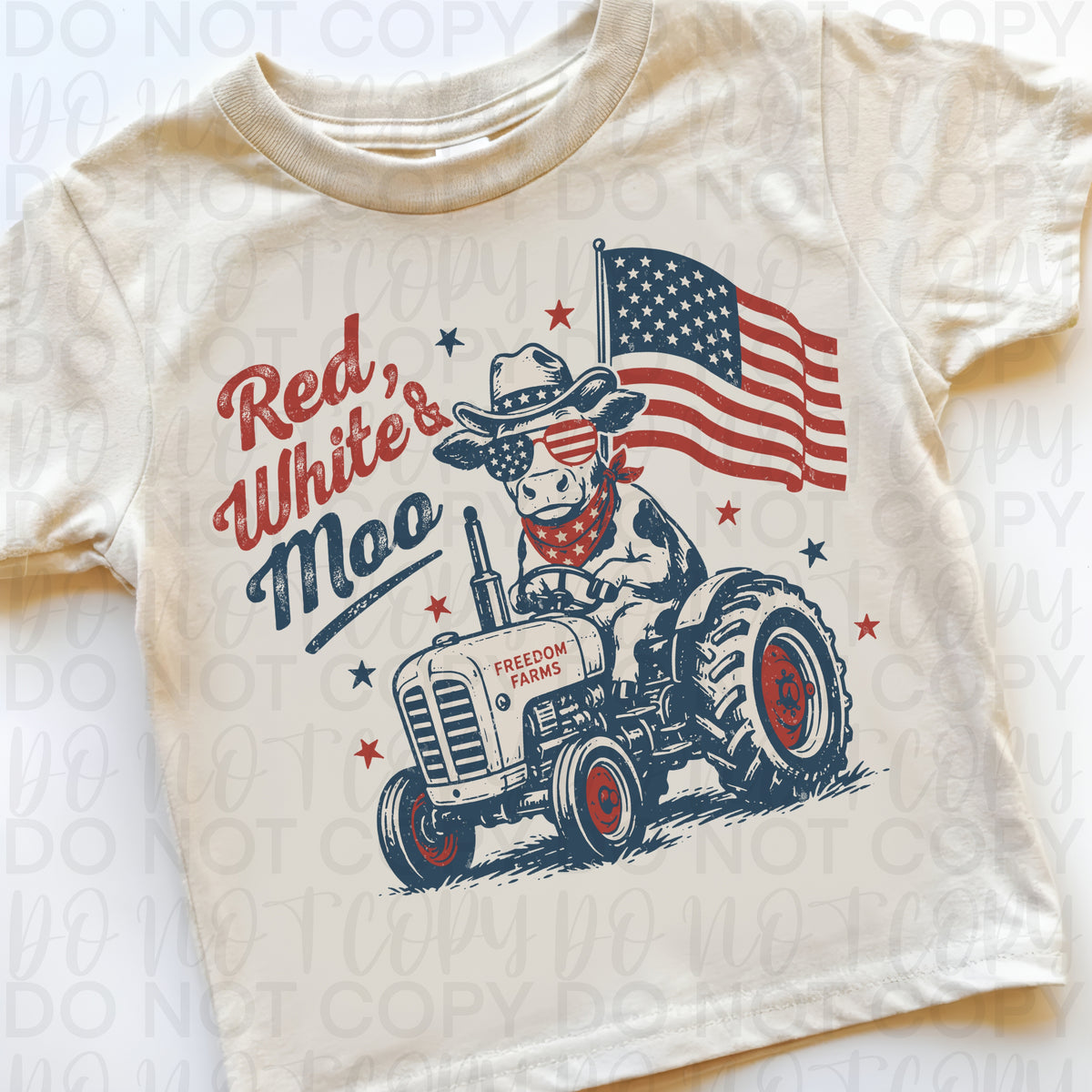 Red white and moo cow on tractor (UAC) DTF Transfer