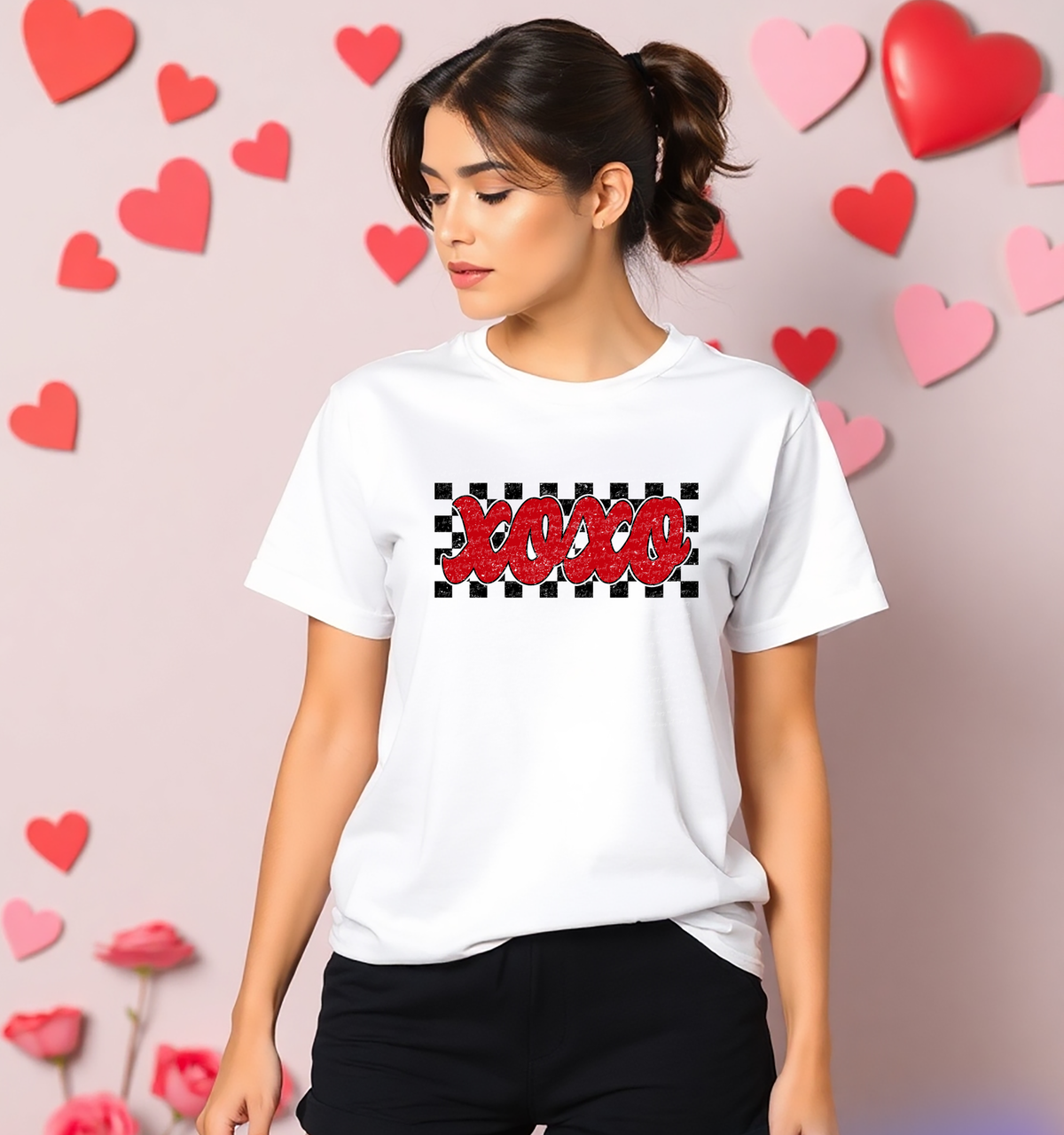 Red Xoxo Checkered 76487 DTF Transfer