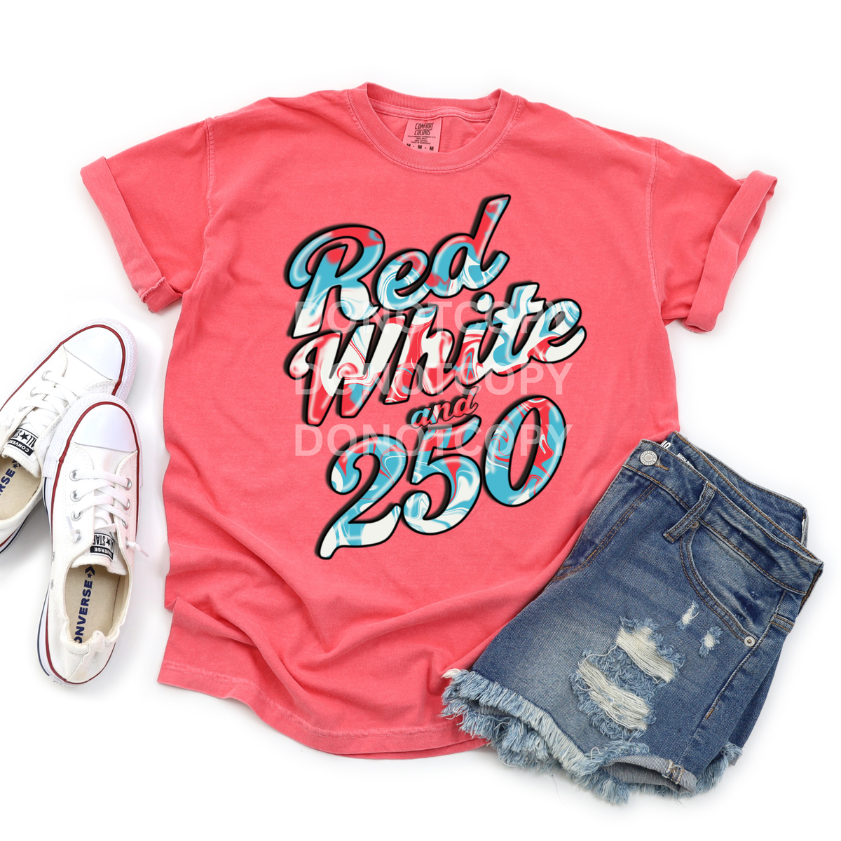 red white and 250 stacked, red white and blue blended font (CSG) DTF Transfer
