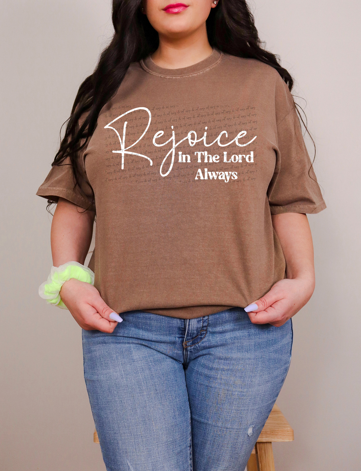 Rejoice In The Lord Always Cursive And Serif Font White 89444 DTF Transfer