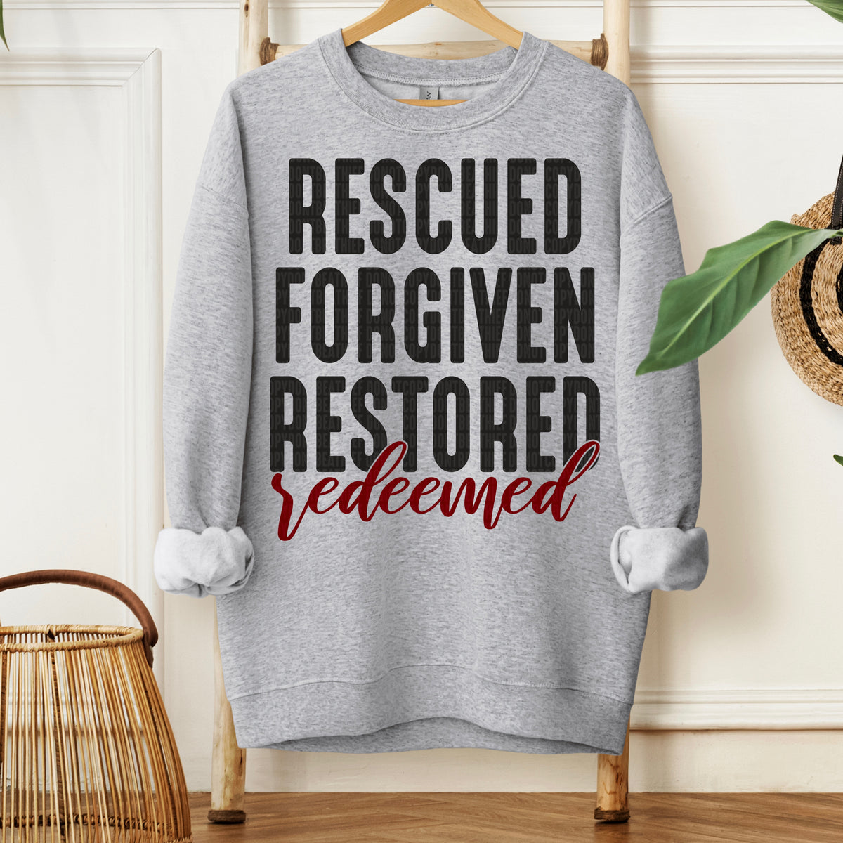 Rescued forgiven restored redeemed black and red (SDD) DTF Transfer