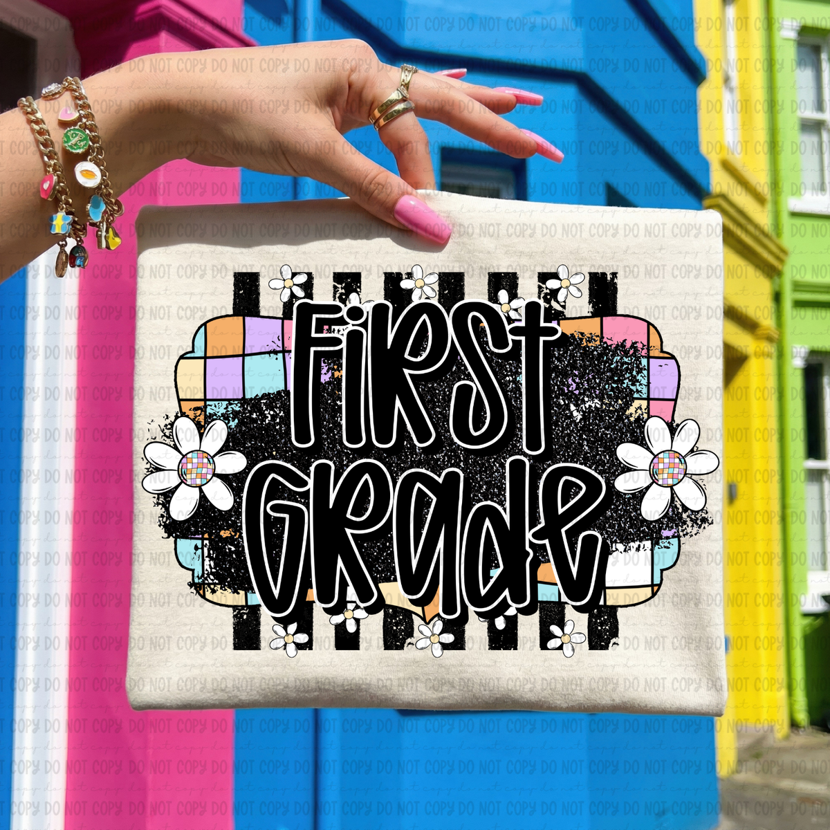 Retro colorful checkered first grade (Revel) DTF Transfer
