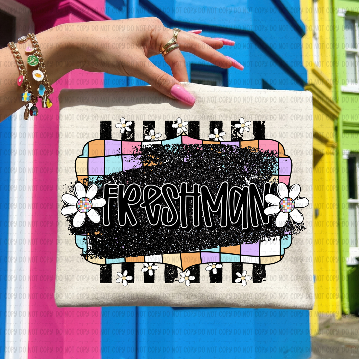 Retro colorful checkered freshman (Revel) DTF Transfer