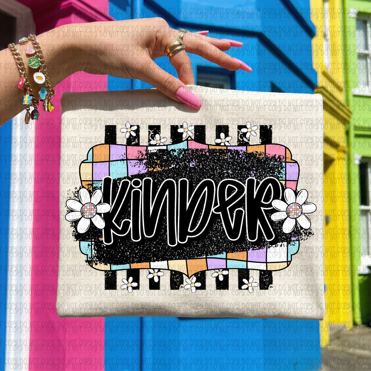 Retro colorful checkered kinder (Revel) DTF Transfer