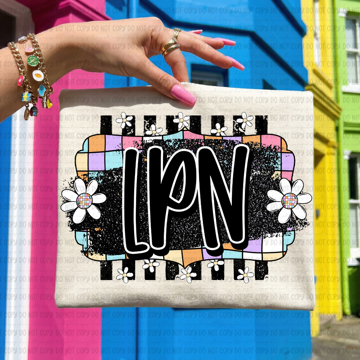Retro colorful checkered LPN (Revel) DTF Transfer