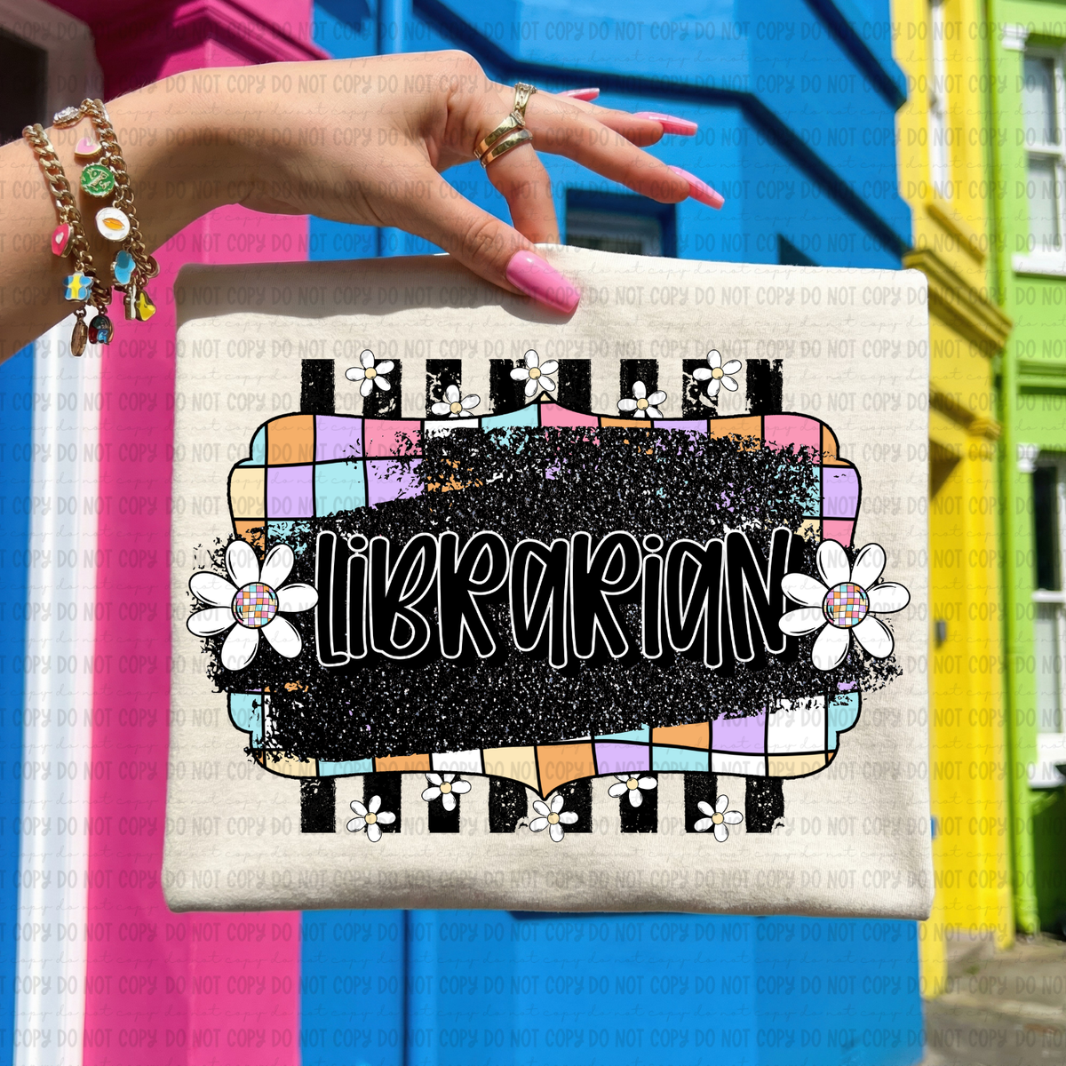 Retro colorful checkered librarian (Revel) DTF Transfer