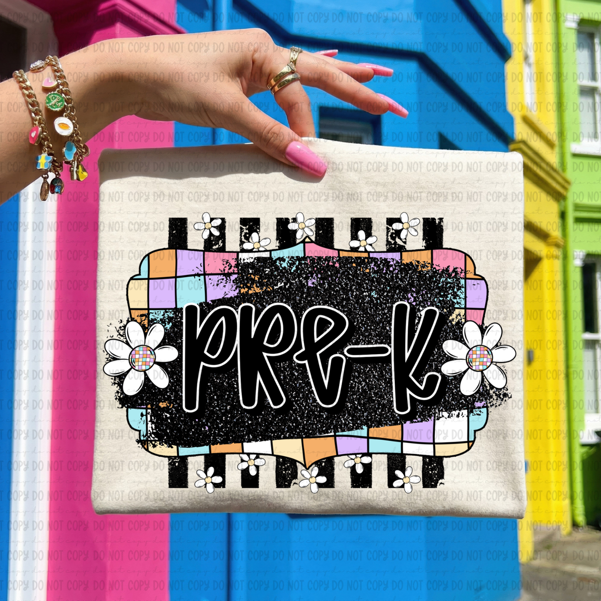 Retro colorful checkered pre k (Revel) DTF Transfer