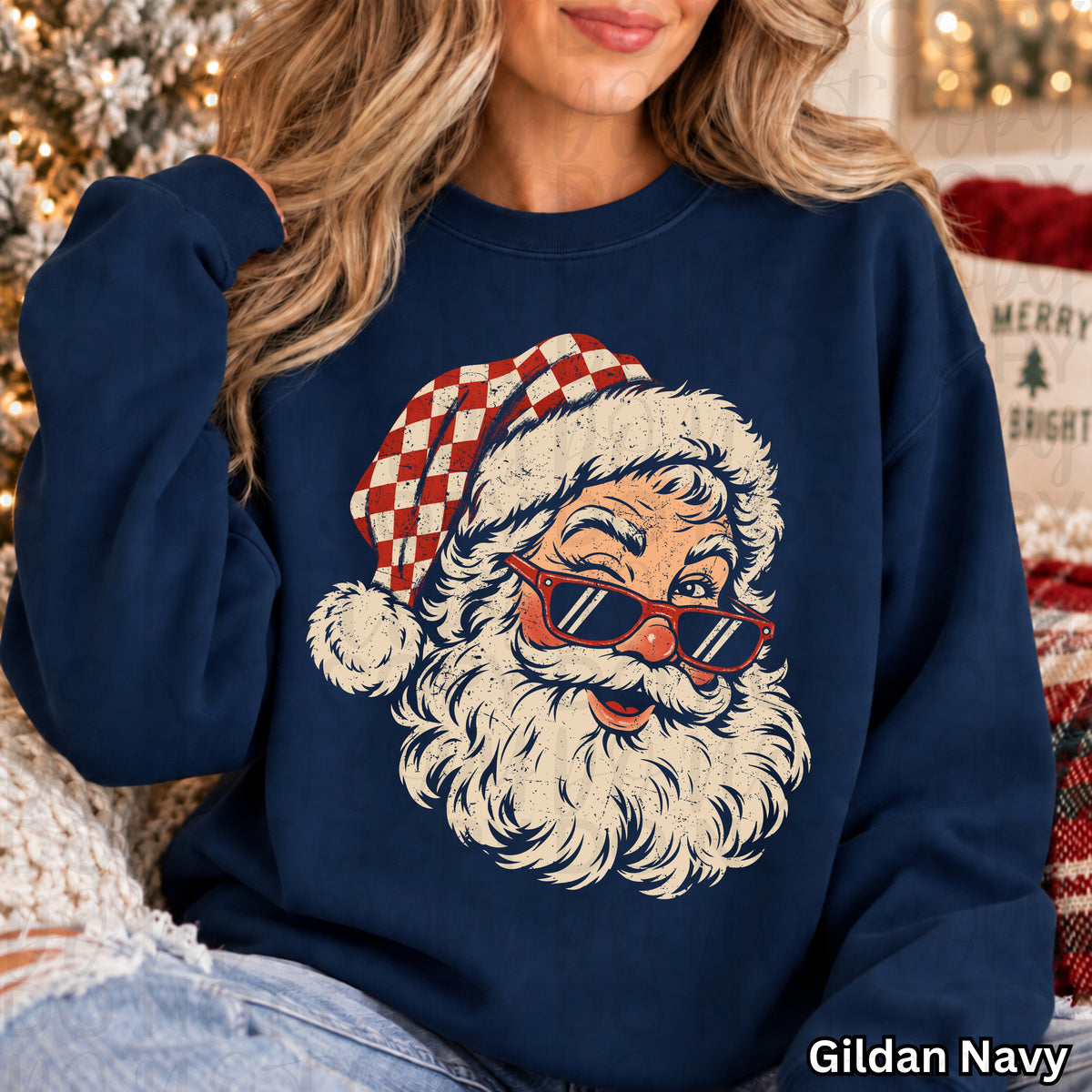 Retro Santa-sunglasses and checker hat (UAC) DTF Transfer