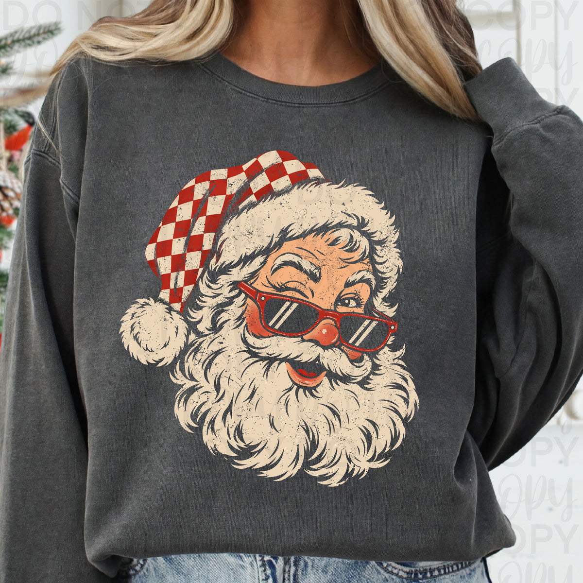 Retro Santa-sunglasses and checker hat (UAC) DTF Transfer