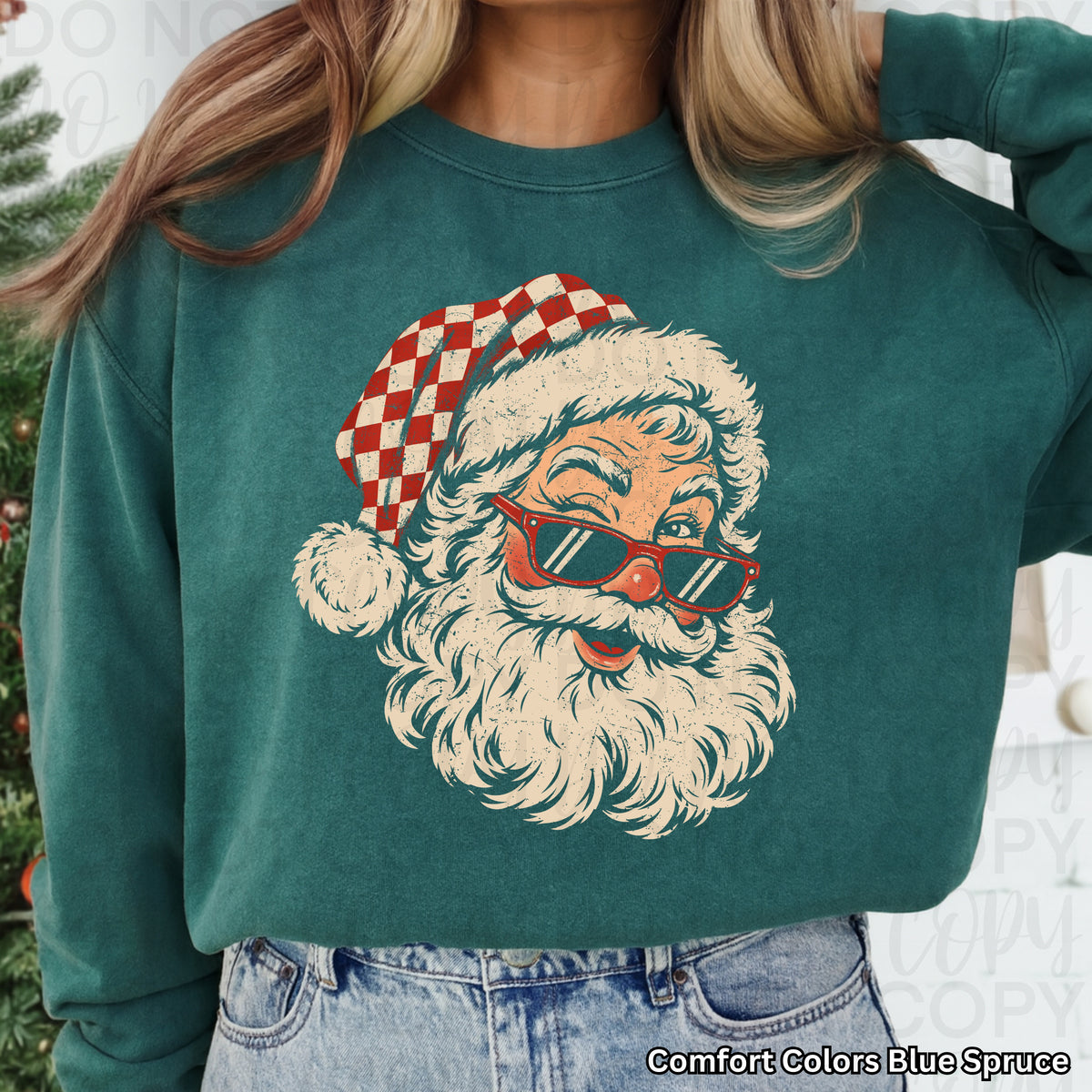 Retro Santa-sunglasses and checker hat (UAC) DTF Transfer