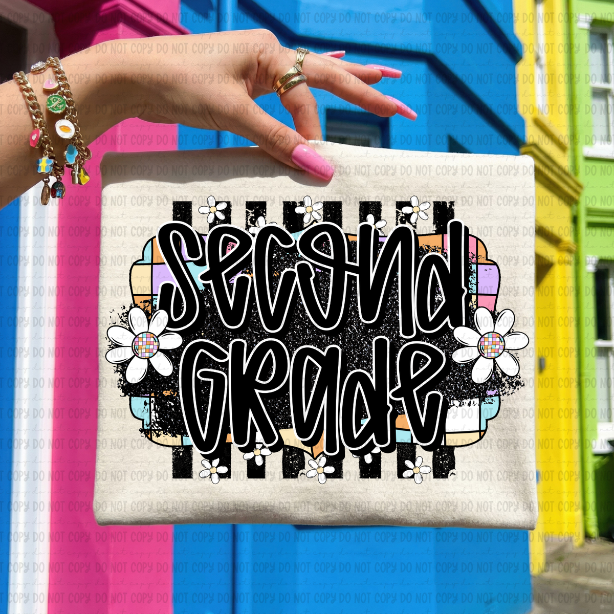 Retro colorful checkered second grade (Revel) DTF Transfer
